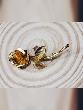 Vtg. Gold Rose Brooch Pin